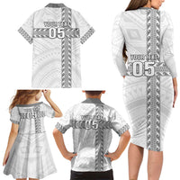 Custom New Caledonia Football Family Matching Long Sleeve Bodycon Dress and Hawaiian Shirt Go The Kagus LT05 - Polynesian Pride