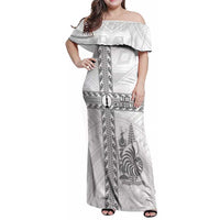 Custom New Caledonia Football Family Matching Off Shoulder Maxi Dress and Hawaiian Shirt Go The Kagus LT05 Mom's Dress White - Polynesian Pride