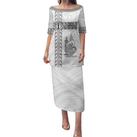 Custom New Caledonia Football Family Matching Puletasi and Hawaiian Shirt Go The Kagus LT05 Mom's Dress White - Polynesian Pride