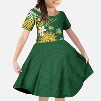 Cook Islands 15 Finest Family Matching Mermaid Dress and Hawaiian Shirt Plumeria Polynesian Turtle LT05 Daughter's Dress Green - Polynesian Pride
