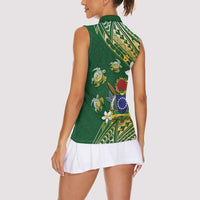 Cook Islands 15 Finest Women Sleeveless Polo Shirt Plumeria Polynesian Turtle