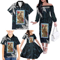 New Zealand Weka Family Matching Off The Shoulder Long Sleeve Dress and Hawaiian Shirt Maori Hen Koru Pattern LT05 - Polynesian Pride