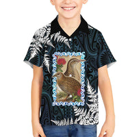 New Zealand Weka Family Matching Off Shoulder Maxi Dress and Hawaiian Shirt Maori Hen Koru Pattern LT05 Son's Shirt Black - Polynesian Pride