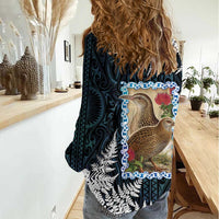 New Zealand Weka Women Casual Shirt Maori Hen Koru Pattern - Polynesian Pride