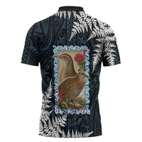 New Zealand Weka Zipper Polo Shirt Maori Hen Koru Pattern - Polynesian Pride