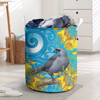 New Zealand Kokako Bird Laundry Basket Maori Koru With Kowhai Flowers - Polynesian Pride