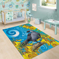 New Zealand Kokako Bird Area Rug Maori Koru With Kowhai Flowers - Polynesian Pride