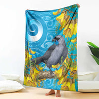 New Zealand Kokako Bird Blanket Maori Koru With Kowhai Flowers - Polynesian Pride