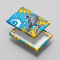New Zealand Kokako Bird Canvas Wall Art Maori Koru With Kowhai Flowers - Polynesian Pride