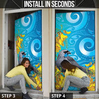 New Zealand Kokako Bird Door Cover Maori Koru With Kowhai Flowers - Polynesian Pride