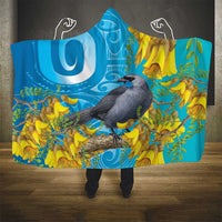New Zealand Kokako Bird Hooded Blanket Maori Koru With Kowhai Flowers - Polynesian Pride