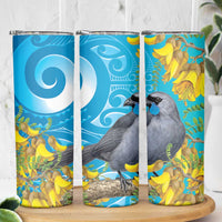 New Zealand Kokako Bird Skinny Tumbler Maori Koru With Kowhai Flowers LT05 - Polynesian Pride