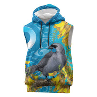 New Zealand Kokako Bird Sleeveless Hoodie Maori Koru With Kowhai Flowers LT05 Aqua - Polynesian Pride