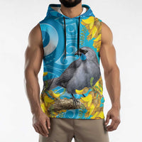 New Zealand Kokako Bird Sleeveless Hoodie Maori Koru With Kowhai Flowers LT05 - Polynesian Pride