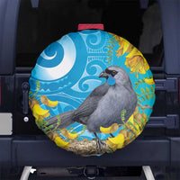 New Zealand Kokako Bird Spare Tire Cover Maori Koru With Kowhai Flowers LT05 No hole Aqua - Polynesian Pride