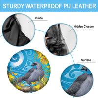 New Zealand Kokako Bird Spare Tire Cover Maori Koru With Kowhai Flowers LT05 - Polynesian Pride