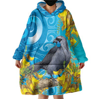 New Zealand Kokako Bird Wearable Blanket Hoodie Maori Koru With Kowhai Flowers LT05 - Polynesian Pride
