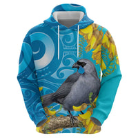 New Zealand Kokako Bird Zip Hoodie Maori Koru With Kowhai Flowers LT05 - Polynesian Pride