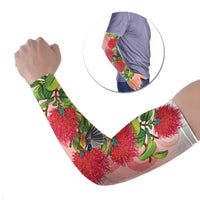 New Zealand Fantail Arm Sleeves Maori Koru With Pohutukawa Flowers - Polynesian Pride