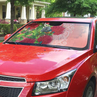 New Zealand Fantail Auto Sun Shade Maori Koru With Pohutukawa Flowers - Polynesian Pride