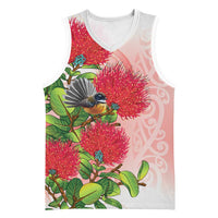 New Zealand Fantail Basketball Jersey Maori Koru With Pohutukawa Flowers LT05 Unisex Red - Polynesian Pride