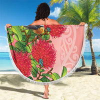 New Zealand Fantail Beach Blanket Maori Koru With Pohutukawa Flowers - Polynesian Pride