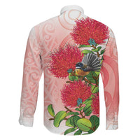 New Zealand Fantail Family Matching Puletasi and Hawaiian Shirt Maori Koru With Pohutukawa Flowers LT05 - Polynesian Pride