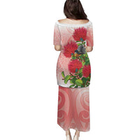 New Zealand Fantail Family Matching Puletasi and Hawaiian Shirt Maori Koru With Pohutukawa Flowers LT05 - Polynesian Pride