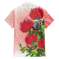 New Zealand Fantail Family Matching Short Sleeve Bodycon Dress and Hawaiian Shirt Maori Koru With Pohutukawa Flowers LT05 - Polynesian Pride