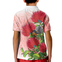 New Zealand Fantail Kid Polo Shirt Maori Koru With Pohutukawa Flowers LT05 - Polynesian Pride