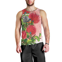 New Zealand Fantail Men Tank Top Maori Koru With Pohutukawa Flowers - Polynesian Pride