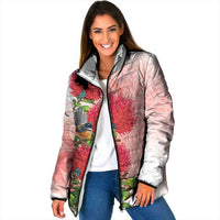 New Zealand Fantail Padded Jacket Maori Koru With Pohutukawa Flowers - Polynesian Pride