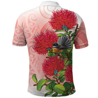 New Zealand Fantail Polo Shirt Maori Koru With Pohutukawa Flowers LT05 - Polynesian Pride