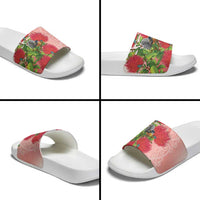 New Zealand Fantail Slide Sandals Maori Koru With Pohutukawa Flowers - Polynesian Pride