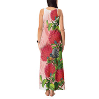 New Zealand Fantail Tank Maxi Dress Maori Koru With Pohutukawa Flowers LT05 - Polynesian Pride