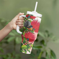 New Zealand Fantail Tumbler With Handle Maori Koru With Pohutukawa Flowers - Polynesian Pride