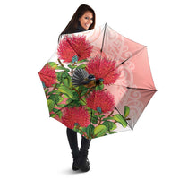 New Zealand Fantail Umbrella Maori Koru With Pohutukawa Flowers - Polynesian Pride