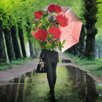 New Zealand Fantail Umbrella Maori Koru With Pohutukawa Flowers - Polynesian Pride