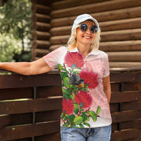 New Zealand Fantail Women Polo Shirt Maori Koru With Pohutukawa Flowers LT05 - Polynesian Pride
