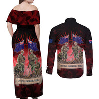 Australia And New Zealand ANZAC Day Couples Matching Off Shoulder Maxi Dress and Long Sleeve Button Shirt Soldiers Lest We Forget LT05 - Polynesian Pride