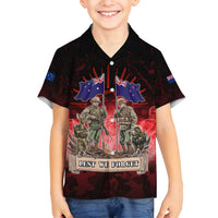 Australia And New Zealand ANZAC Day Family Matching Puletasi and Hawaiian Shirt Soldiers Lest We Forget LT05 Son's Shirt Red - Polynesian Pride
