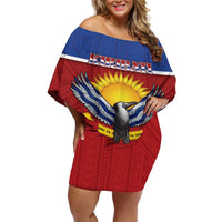 Kiribati 45th Independence Day Off Shoulder Short Dress Lesser Frigatebird Tribal Pattern LT05 Women Red - Polynesian Pride