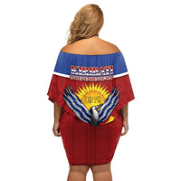 Kiribati 45th Independence Day Off Shoulder Short Dress Lesser Frigatebird Tribal Pattern LT05 - Polynesian Pride
