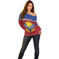 Kiribati 45th Independence Day Off Shoulder Sweater Lesser Frigatebird Tribal Pattern