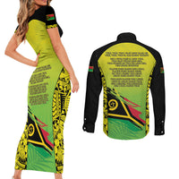 Vanuatu 45th Independence Couples Matching Short Sleeve Bodycon Dress and Long Sleeve Button Shirt Special Style - Polynesian Pride