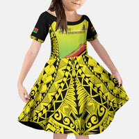 Vanuatu 46th Independence Family Matching Off The Shoulder Long Sleeve Dress and Hawaiian Shirt Special Style LT05 Daughter's Dress Yellow - Polynesian Pride