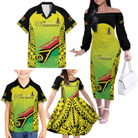 Vanuatu 46th Independence Family Matching Off The Shoulder Long Sleeve Dress and Hawaiian Shirt Special Style LT05 - Polynesian Pride