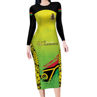 Vanuatu 46th Independence Long Sleeve Bodycon Dress Special Style LT05 Long Dress Yellow - Polynesian Pride