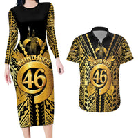 Vanuatu 46th Anniversary Of Independence Couples Matching Long Sleeve Bodycon Dress and Hawaiian Shirt Gold Style LT05 Gold - Polynesian Pride