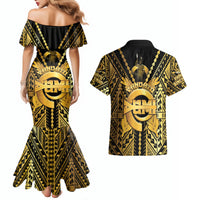 Vanuatu 45th Anniversary Of Independence Couples Matching Mermaid Dress and Hawaiian Shirt Gold Style - Polynesian Pride